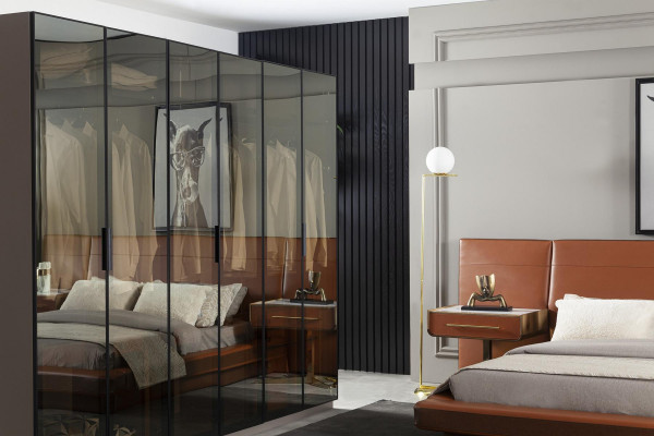 Schlofzëmmer Komplett Set 5tlg. Miwwelen Bett Kleederschaf Kommode Nuetsdëschcher
