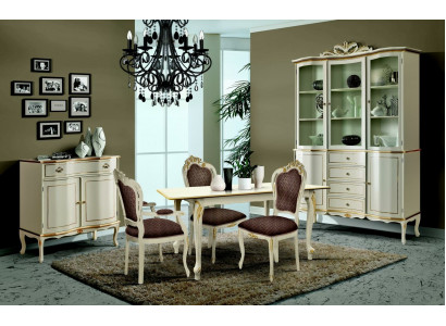 Luxus Iesszëmmer Set Garnitur 6tlg Wäiss Holz Miwwelen Kommode 3x Stull Dësch