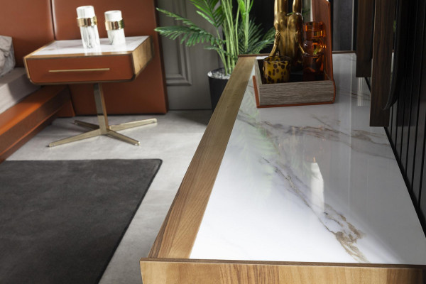 Luxus Säitendësch Designer Kommode mat gëllene Féiss Kommoden Schaf