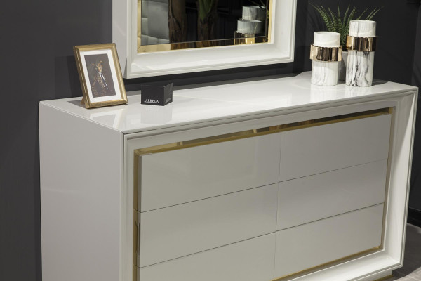 Kommode Spigel modernen Stil Wäiss Sideboard Schief fir Späicherung