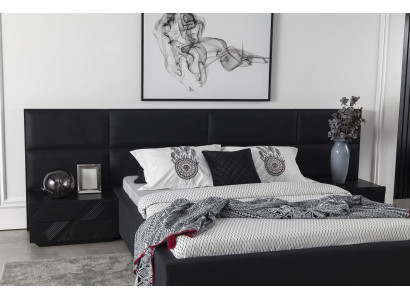 Polsterbett Schwaarz Textil fir Schlofzëmmer Luxus Modern Stil Nei