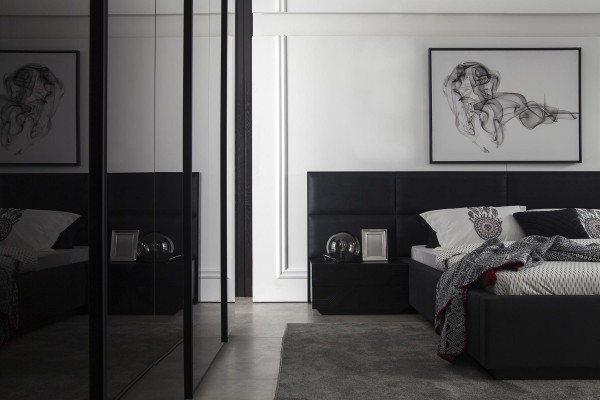 Polsterbett Schwaarz Textil fir Schlofzëmmer Luxus Modern Stil Nei