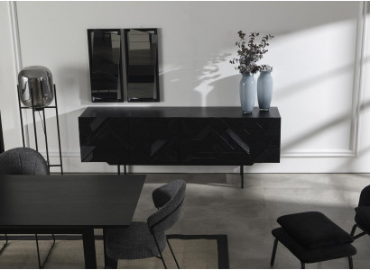Schwaarzt Luxus Sideboard Kommode Schaf Möbel 208cm mat Spigel 2-tëglech
