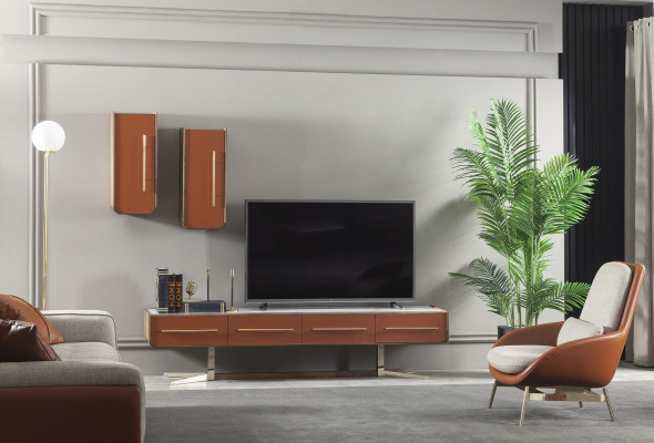 Orangewunnt Wand Edelstol Wunnzëmmermiwwelen tv Media Wand