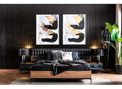 Elegante Schlofzëmmer-Set: Duebelbett an 2 Nuetsdëscher an schwaarz-bronger Faarf