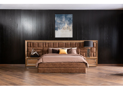Schlofzëmmer-Set Bett + Nuetsdëscher Luxus Duebel Braun Hotelbetter Better