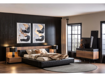 Schlofzëmmer Sets Bett Nuetsdësch Kommode Hotel Qualitéit Miwwelen 5 Deeler