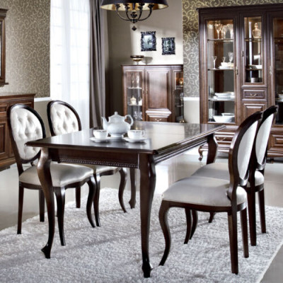 Dunkelbrongen Holziessdësch Klassesch Lieder Chesterfield Still Designer 5-Deeler Set