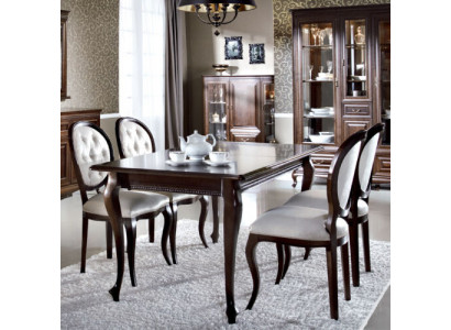 Dunkelbrongen Holziessdësch Klassesch Lieder Chesterfield Still Designer 5-Deeler Set