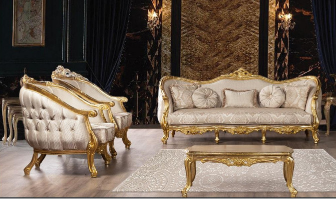 Barock Sofa Garnitur 3+1+1 Sëtzer Chesterfield Sofa Sofasen Sessell Sëtz Garnitur