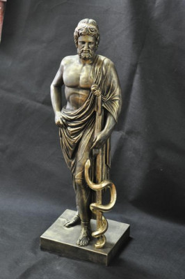 Statue Bëscht Eskulap mat Schlaang Apdikt Dokter Skulptur Skulpturen Figuren 0042