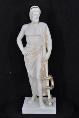 Statue Bëscht Eskulap mat Schlaang Apdikt Dokter Skulptur Skulpturen Figuren 0042