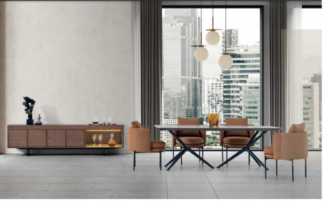 Iesszëmmer Modernen Set Dësch 4x Stull Kommode Luxus Designer Set