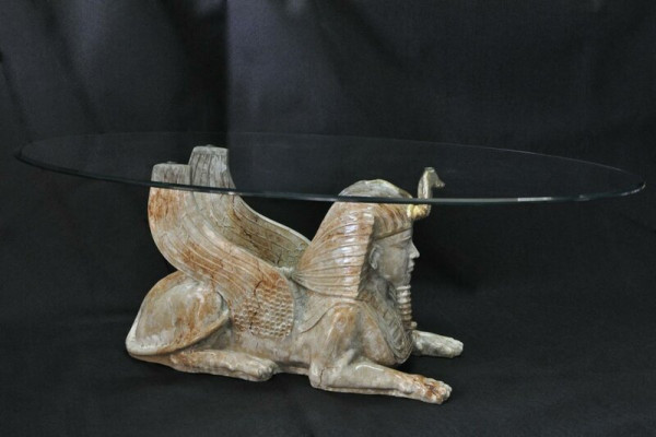 Couchtisch Dësch Glastischen Dëscher Pharao Sphinx Niewendësch Glas Ägypten 120x60cm