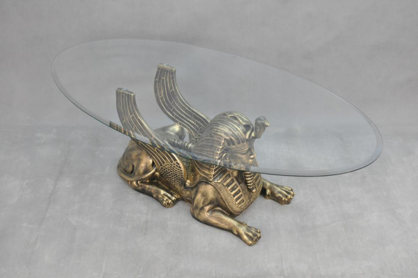 Couchtisch Dësch Glastischen Dëscher Pharao Sphinx Niewendësch Glas Ägypten 120x60cm