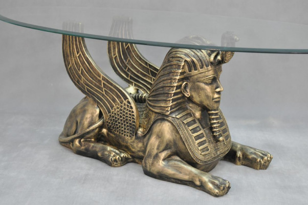 Couchtisch Dësch Glastischen Dëscher Pharao Sphinx Niewendësch Glas Ägypten 120x60cm
