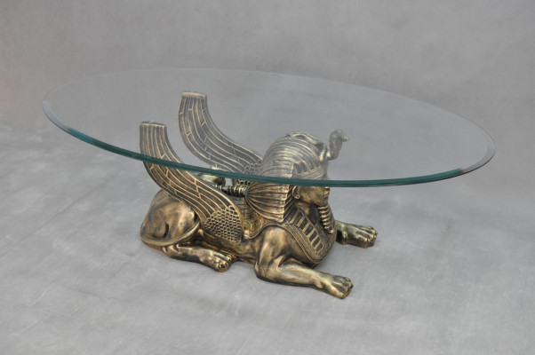 Couchtisch Dësch Glastischen Dëscher Pharao Sphinx Niewendësch Glas Ägypten 120x60cm