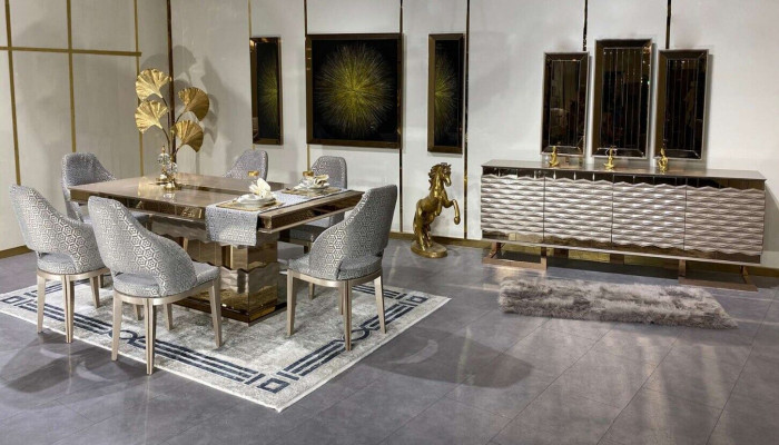 Luxuriéist Iesszëmmer Set Iessdësch 6x Still Anrichtungs Sideboard Spigel 11 Deeler.