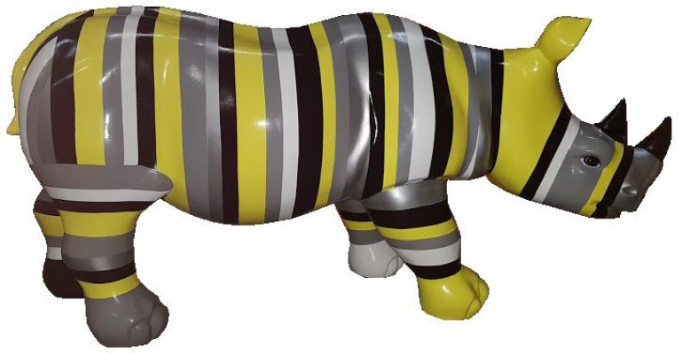 Skulpturen Nashorn Abstrakt Faarweg Figur Bemoolt Statuen Gaart Handaarbecht Konscht