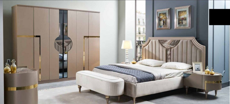 Schlofkummer Bett Nuetsdësch Kleederschaf Kommode Hocker Garnitur Set 6 Deeler Nei