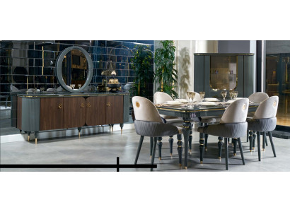 Iesszëmmer Set Garnitur Vitrin Dësch 6x Stull Kommode Spigel Modern Nei 10tlg.