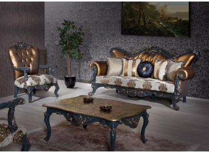 Grënnerzäit Miwwelen Klassesch Canapé Garnitur Couch Chesterfield 3+1+ Dësch