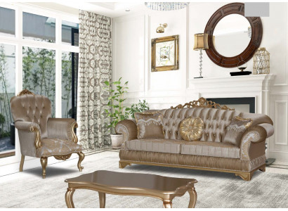 Design Chesterfield 3+1 Plaz Sofa Dëscht Stoff Couch Sëtz Polster Sofa Couchen