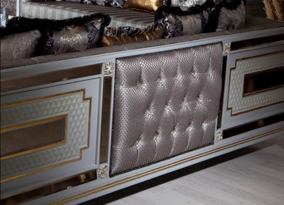 Designer Modern Luxus Sofa 3 Sëtzer Holzmiwwelen Polster Textil Gro Nei