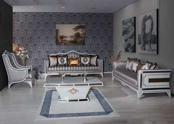 Designer Modern Luxus Sofa 3 Sëtzer Holzmiwwelen Polster Textil Gro Nei