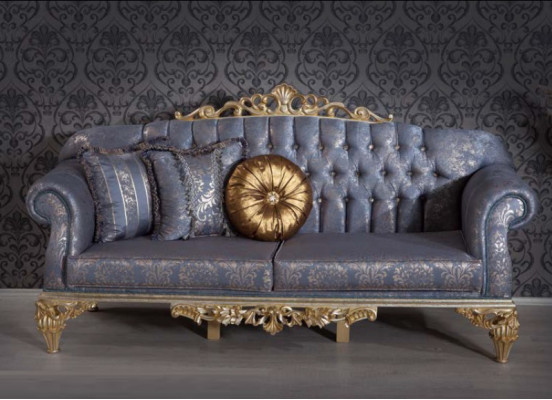 Sofa 3 Sëtzer Textil Sessil Couch Polster Miwwelen 3+1 Dräi-Sëtzer Blo