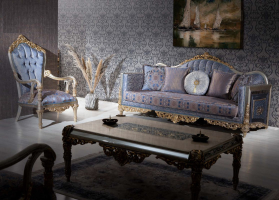 Barock Sofa Chesterfield 3+1 Sëtzer Dësch Sofagarnitur Miwwelen Polster