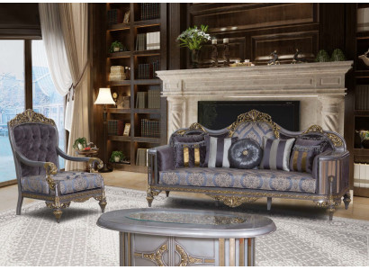 Chesterfield Sofa Set Lila Couchtisch Designer Grupp 3tlg. Wunnzëmmer