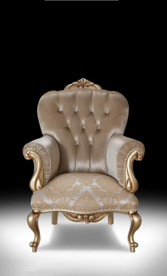 Klassesche Fauteuil mat beigem Dekor an Chesterfield-Design fir d'Wunnzëmmer