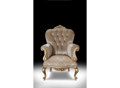 Klassesche Fauteuil mat beigem Dekor an Chesterfield-Design fir d'Wunnzëmmer