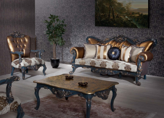 Chesterfield Design Sesselen mat goldener Réckleen fir Wunnzëmmer
