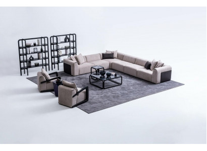 Modern Sofagarnitur L-Form Canapé mat Fauteuil Gro Ecke Canapé Textilsofa