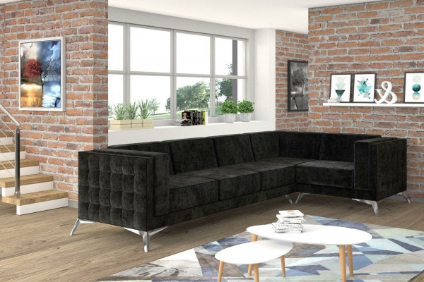 Chesterfield Ecksofa L-Form Stoff Design Canapé Polster Sëtz Textil Canapé Eck Nei