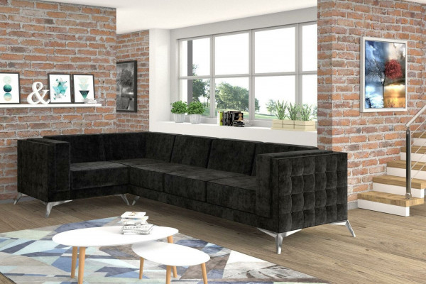 Chesterfield Ecksofa L-Form Stoff Design Canapé Polster Sëtz Textil Canapé Eck Nei