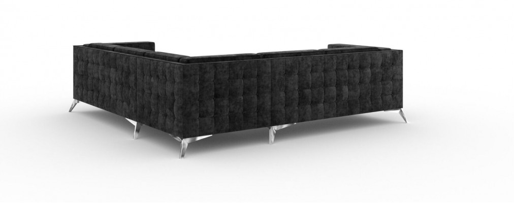Schwaarze Samt Design Eckcouch Chesterfield Sofa Couch Wunnlandschaft Stoff Sëtz
