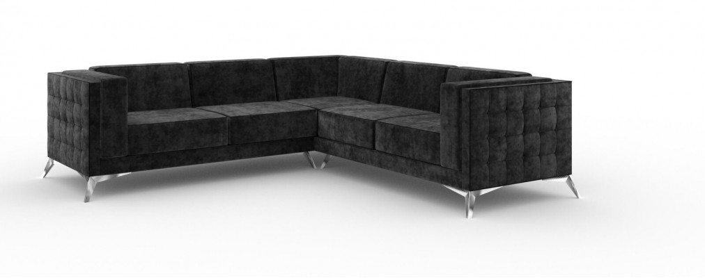 Schwaarze Samt Design Eckcouch Chesterfield Sofa Couch Wunnlandschaft Stoff Sëtz