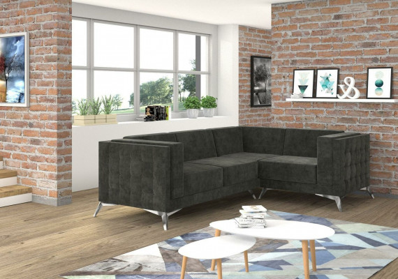 Chesterfield Ecksofa L-Form Stoff Couch Design Polster Sëtz Textil Sofa Eck Nei