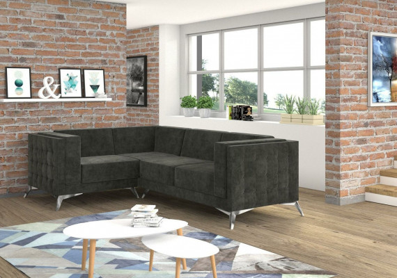 Chesterfield Ecksofa L-Form Stoff Couch Design Polster Sëtz Textil Sofa Eck Nei