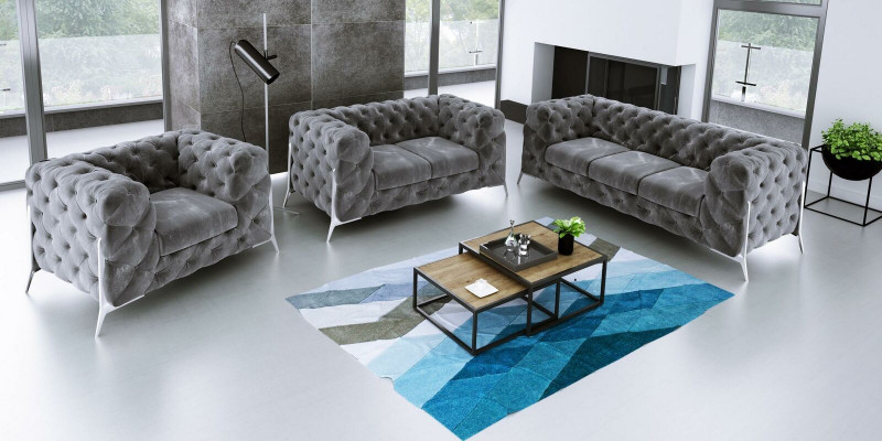 Designer Chesterfield Canapé Set Sofa Couch Polster Set 321 Sëtzer Samt Set