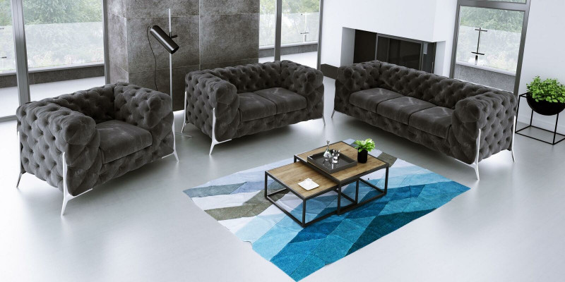 Designer Chesterfield Canapé Set Sofa Couch Polster Set 321 Sëtzer Samt Set