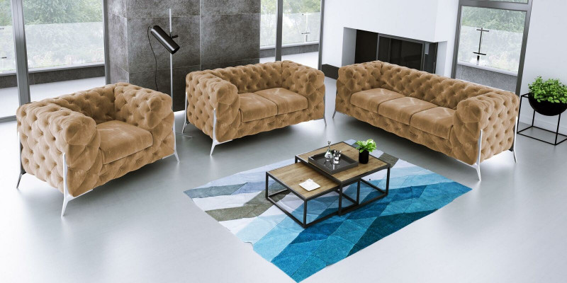 Designer Chesterfield Canapé Set Sofa Couch Polster Set 321 Sëtzer Samt Set