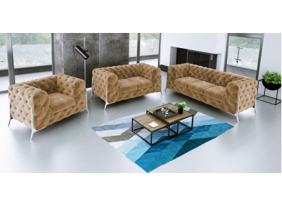 Designer Chesterfield Canapé Set Sofa Couch Polster Set 321 Sëtzer Samt Set