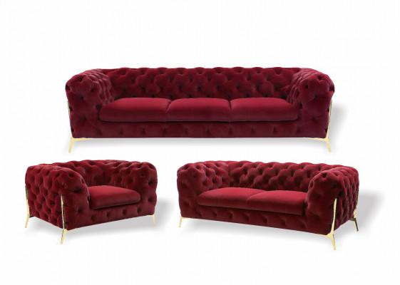 Designer Chesterfield Canapé-Set Sofa Couch Polster Set aus Samt 3+2+1 Sëtzer