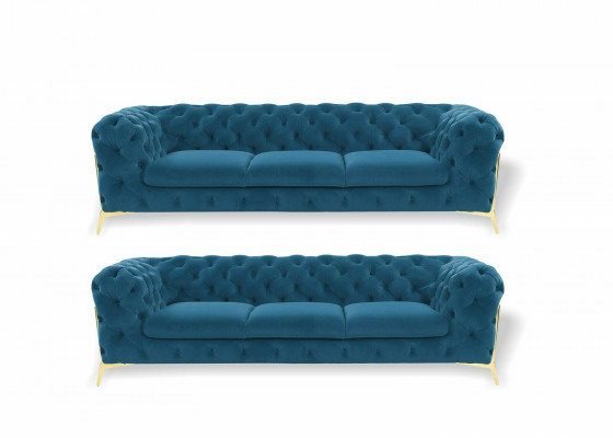 Chesterfield Sofa Samt Canapé Polster Sëtz 3+3 Sëtz Garnitur Design Canapéë Sofas