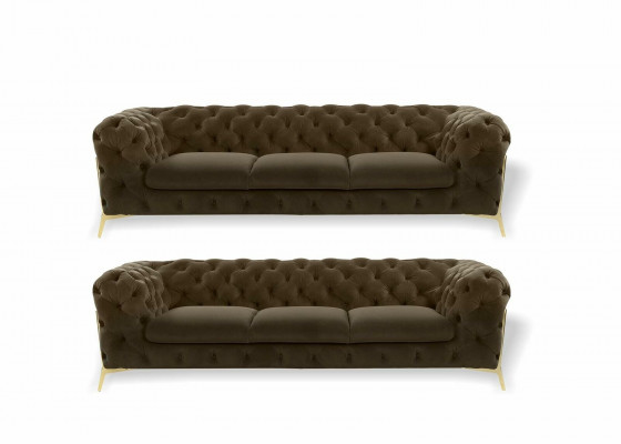 Chesterfield Sofa Samt Canapé Polster Sëtz 3+3 Sëtz Garnitur Design Canapéë Sofas