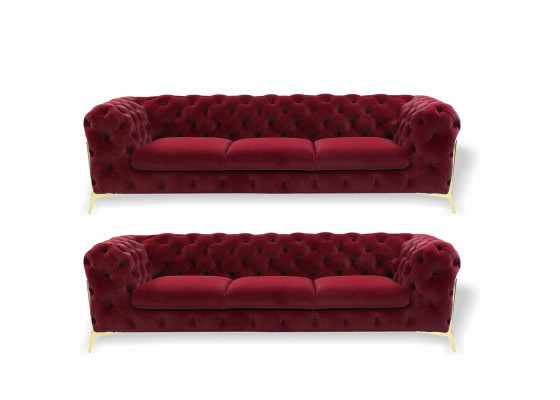 Chesterfield Sofa Samt Canapé Polster Sëtz 3+3 Sëtz Garnitur Design Canapéë Sofas